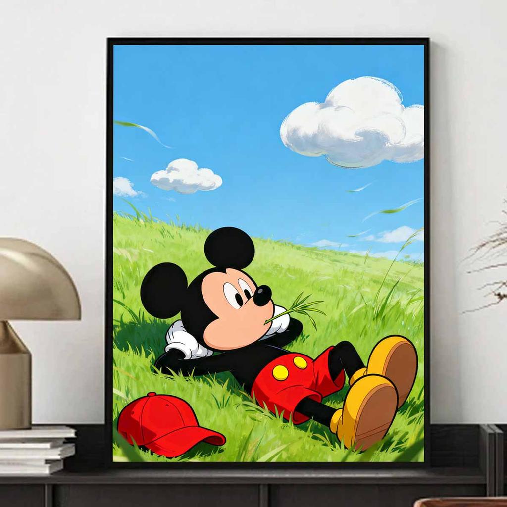 Disney diamond art painting kit Mickey Mouse relaxing on grass 5D handmade diy diamond painting, home wall decoration