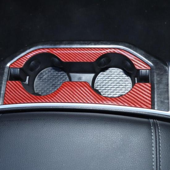 For 19-24 Dodge RAM 1500 Red Carbon Fiber Inner Rear Water Cup Holder Frame Trim