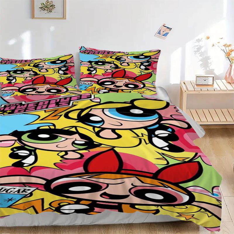 Powerpuff Girls Adventure Print 3Pcs Bedding Setduvet Cover With 2 Bedropillowcase Home Birthday Gift