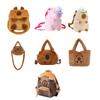 Cartoon Plush Capybara Animal Backpack for Teens Multiple Pockets Student School Bag Zippered Crossbody Shoulder Bag