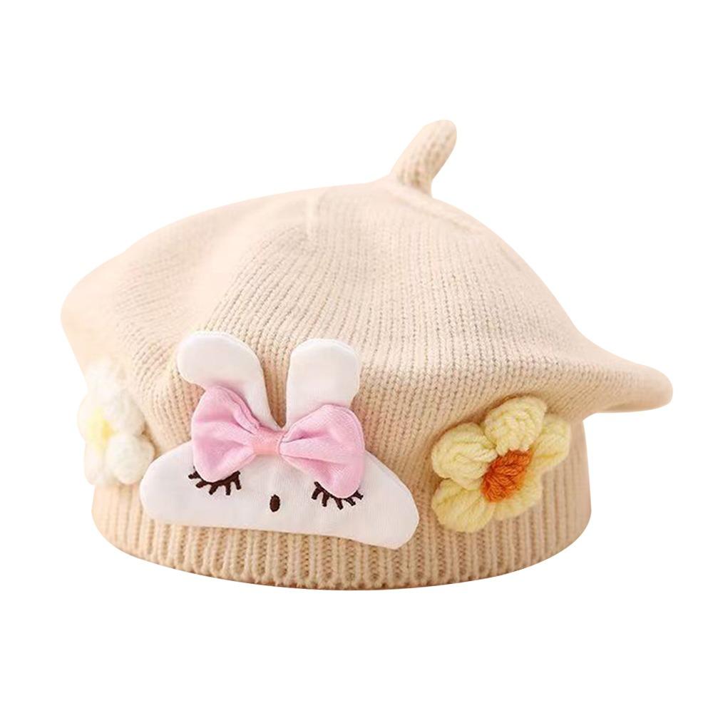 Flower Baby Beret Hat Soft Artist Painter Caps Cute Knitted Hat Infant Girls