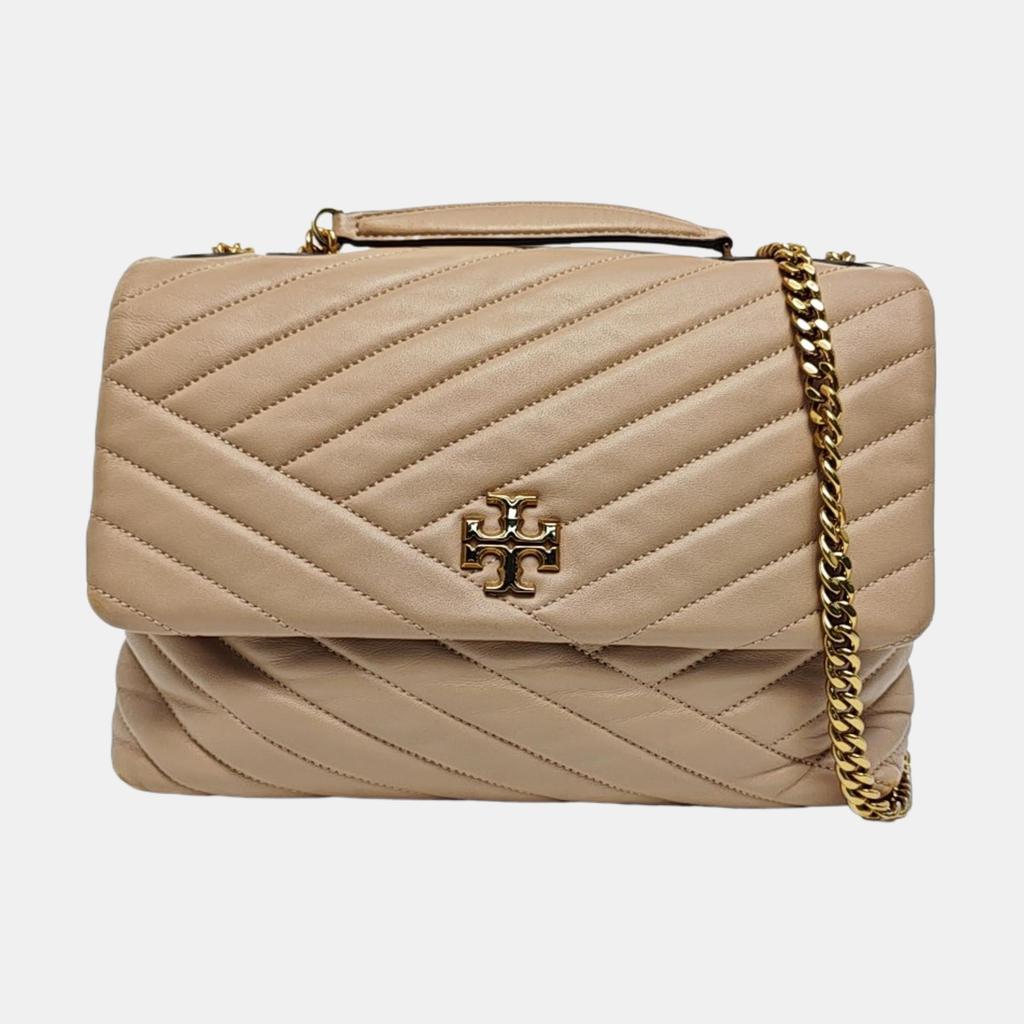 [Pre-Owned] Kira Large Nude Pink Lambskin Quilted Shoulder Bag With Gold Hardware - Very Good #O65QIA