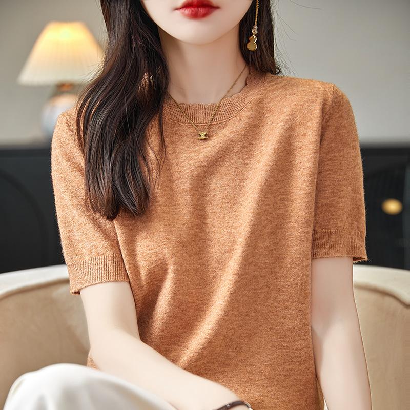 Женская вязаная футболка MODERN NEW SAGA, летняя вязаная рубашка, футболки с короткими рукавами, пуловер с круглым вырезом, вязаные топы