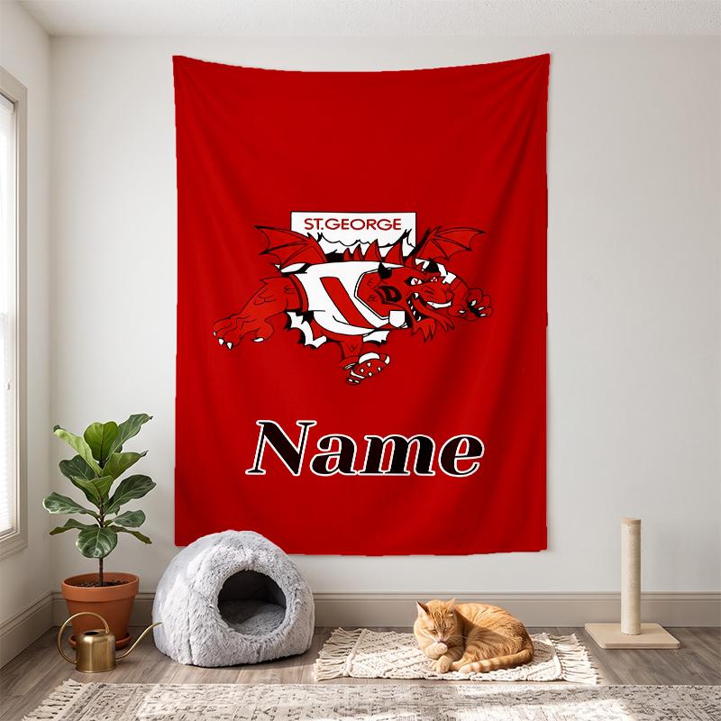 St George Illawarra Dragons (1) Customizable name decorative wall tapestry ideal choice for wall decor in bedrooms living rooms dorms and home