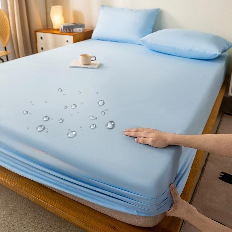 Однотонная водонепроницаемая простыня на резинке, нескользящий регулируемый наматрасник для двуспальной, королевской, полуторной кровати 90/120/150/180/200см