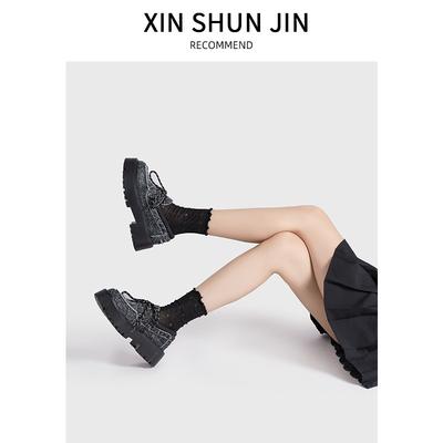 Женские кожаные туфли на толстой подошве, осенне-зимние новинки, ретро, с круглым носком, на шнуровке, на толстом каблуке, маленькие кожаные туфли