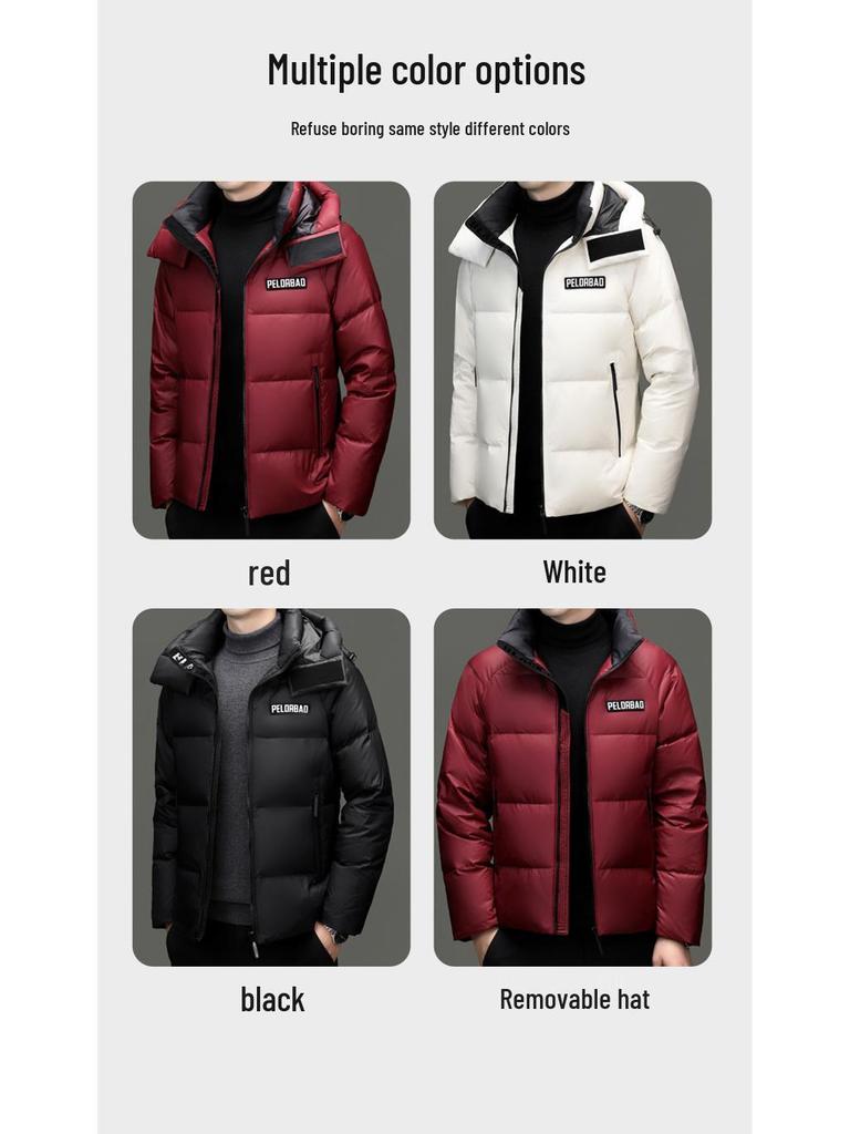Мужская короткая пуховая куртка с капюшоном на зиму 2025 - 90% утиный пух, повседневная верхняя одежда