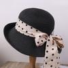 Polka Dot Ribbon Straw Hat Female Travel Beach Hat Summer Large Edge Sunscreen Sun Hat French Edge Sun Hat
