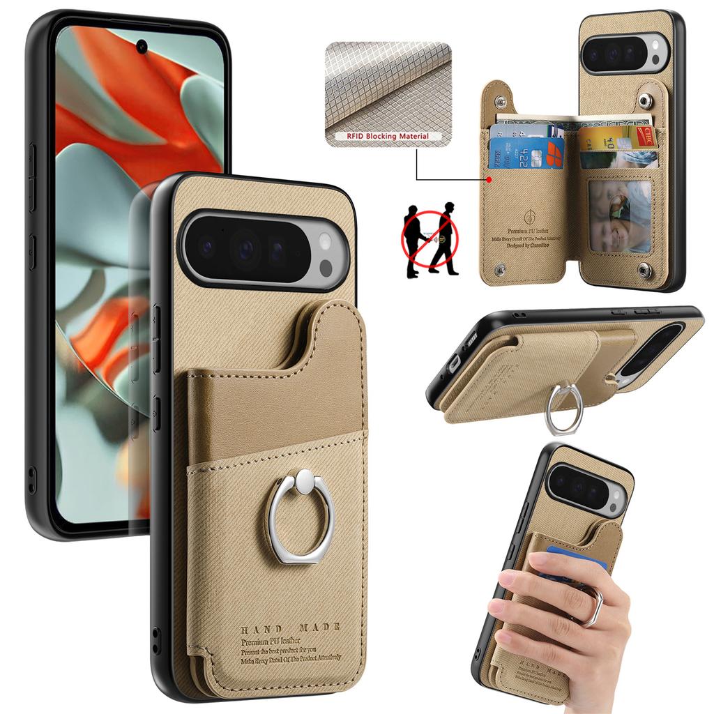 For Google Pixel 9 Pro XL/Google Pixel 10 Pro XL Case with Card Holder Kickstand Leather+TPU+PC Phone Cover