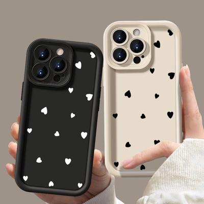 Чехол для телефона с рисунком маленьких сердец любви для iPhone 16 Pro Max 15 14 Plus 13 Pro 12 11 X XS XR 8 7, милый противоударный чехол для защиты линз из мягкого ТПУ