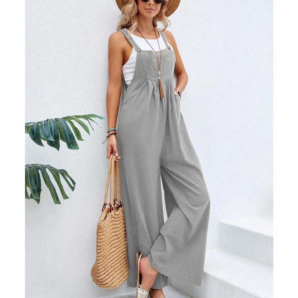 Женский свободный комбинезон с широкими штанинами, мешковатый комбинезон-полукомбинезон, летний комбинезон, повседневный элегантный комбинезон, летний