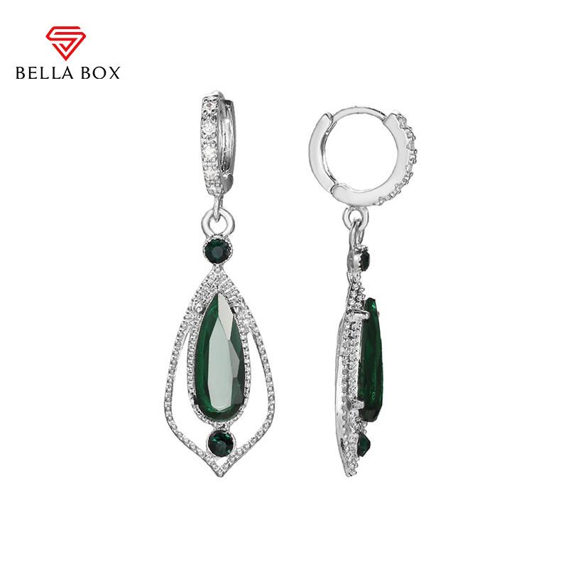 BELLA BOX Модные женские висячие серьги с блестящим белым/зеленым фианитом, креативные свадебные серьги-капли для невесты, ювелирные изделия