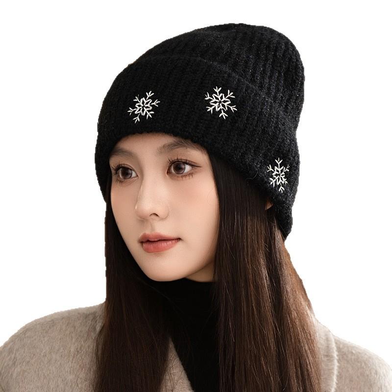 Новая Рождественская Шапка из Шерсти Снежинка Осень-Зима Корейская Универсальная Ветрозащитная Шапка для Женщин Повседневная Теплая Защита Ушей Головная Шапка