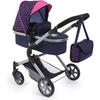 BAYER Neo Star Unicorn Doll Pram Blue and Pink with Shoulder Bag and Integrated Shopping Basket - Convertible Stroller