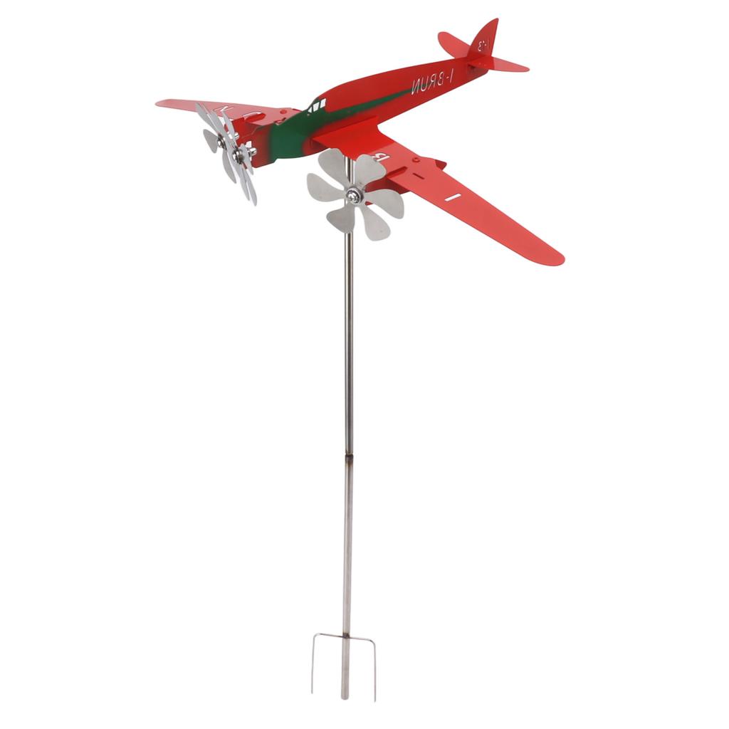Metal Aircraft Weather Vane 3D Red Rustproof Smooth Airplane Windmill Wind Spinner for Garage Dome