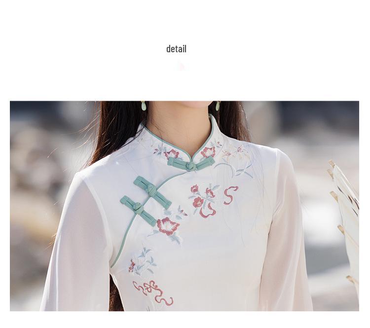 Женский ретро вышитый хлопково-льняной ханьфу в стиле Китайской Республики, костюм для чаепития в стиле дзен