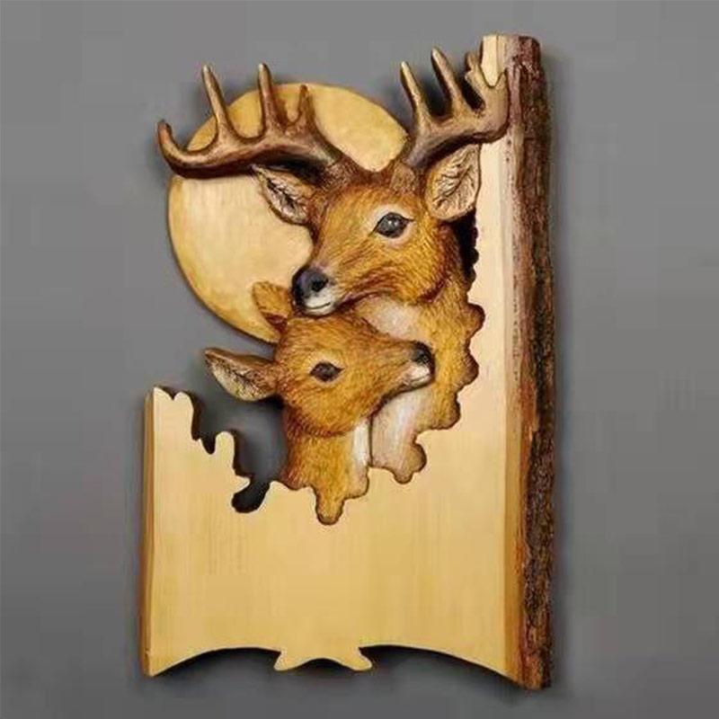 Animal Carving Handcraft Wall Hanging Sculpture Wood Raccoon Bear Deer Hand Painted Home Living Room Decoration Fast Shipping