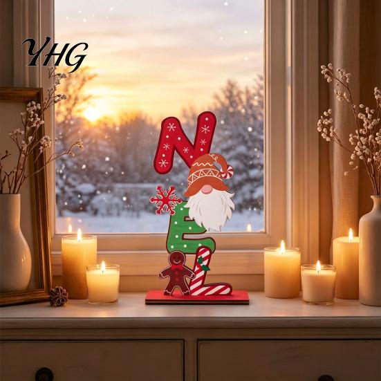 Xmas Home Ornament Christmas Wooden Ornament, Gingerbread Man Reindeer Letter Decor, Colorful Tabletop Small Ornaments Figurines for Holiday
