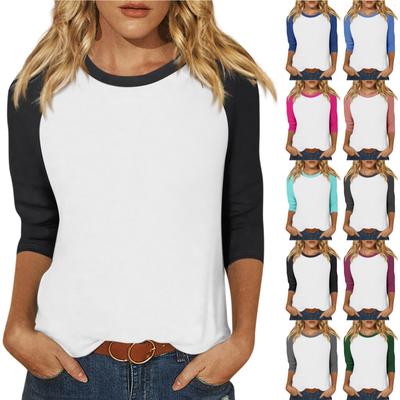 Женская модная повседневная рубашка с круглым вырезом и рукавами 3/4, свободная футболка с принтом, женский топ