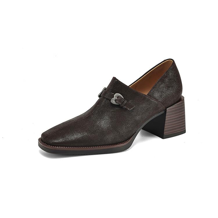 Мода Новая Осень Натуральная Кожа Женская Обувь Модная Обувь с Квадратным Носком для Женщин Лоферы на Толстом Каблуке Женские Туфли на Высоком Каблуке Zapatos Mujer