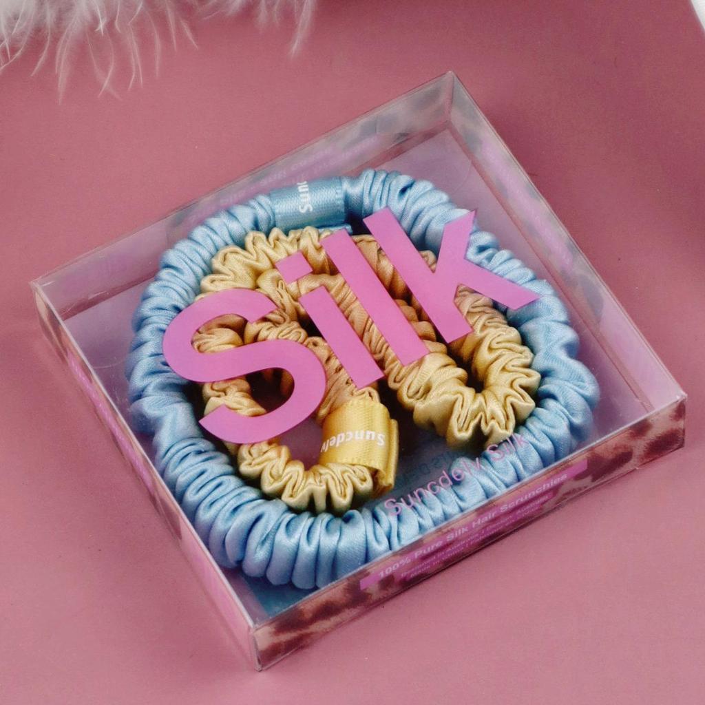 2PCS 100% Silk Hair Scrunchies For Women Girls High Quality Hair Ties HairBands Silk Suitable for Valentine's Day 22Momme Silk Hair Accessoires