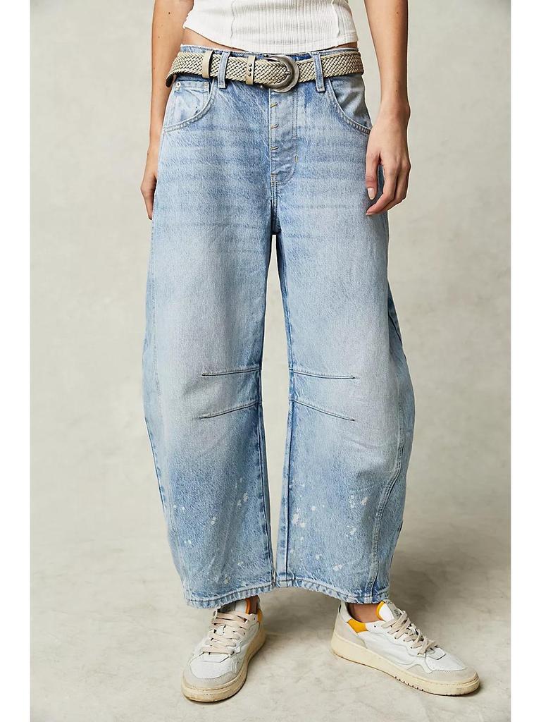 2024 Женские джинсы из выстиранного денима широкого кроя со средней/низкой посадкой