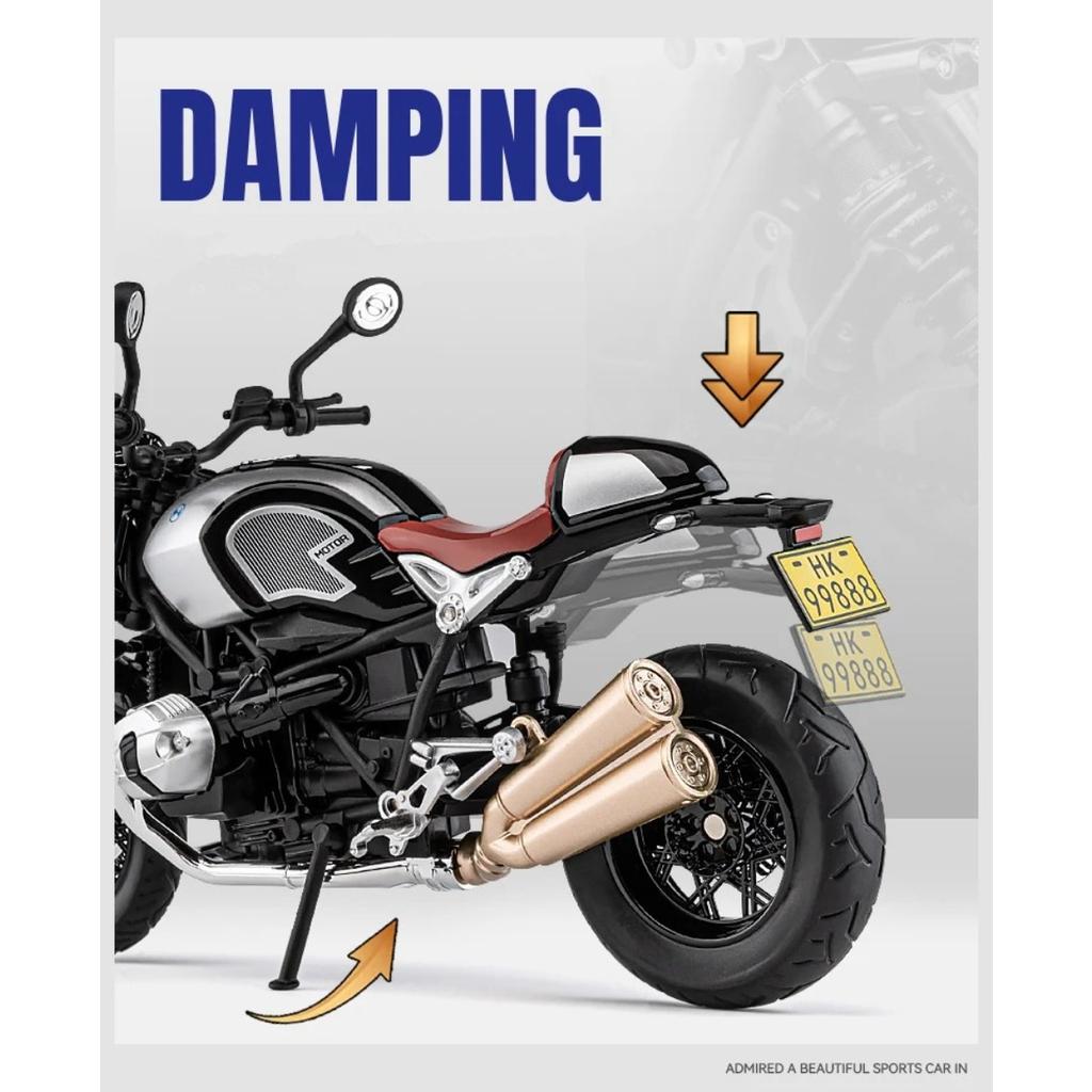 1/12 BMW R NINE T сплав ретро спортивный мотоцикл модель литой металлический уличный гоночный мотоцикл модель звуковая и световая детская игрушка подарок