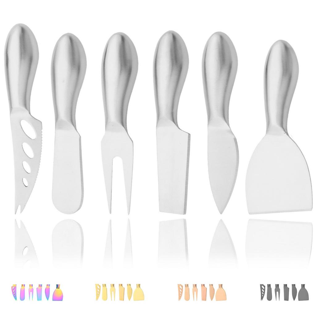 6pcs Matte Stainless Steel Cheese Knife Forks Set for Slicing Cutting Spreading Mini Butter Knives Dishwasher Safe