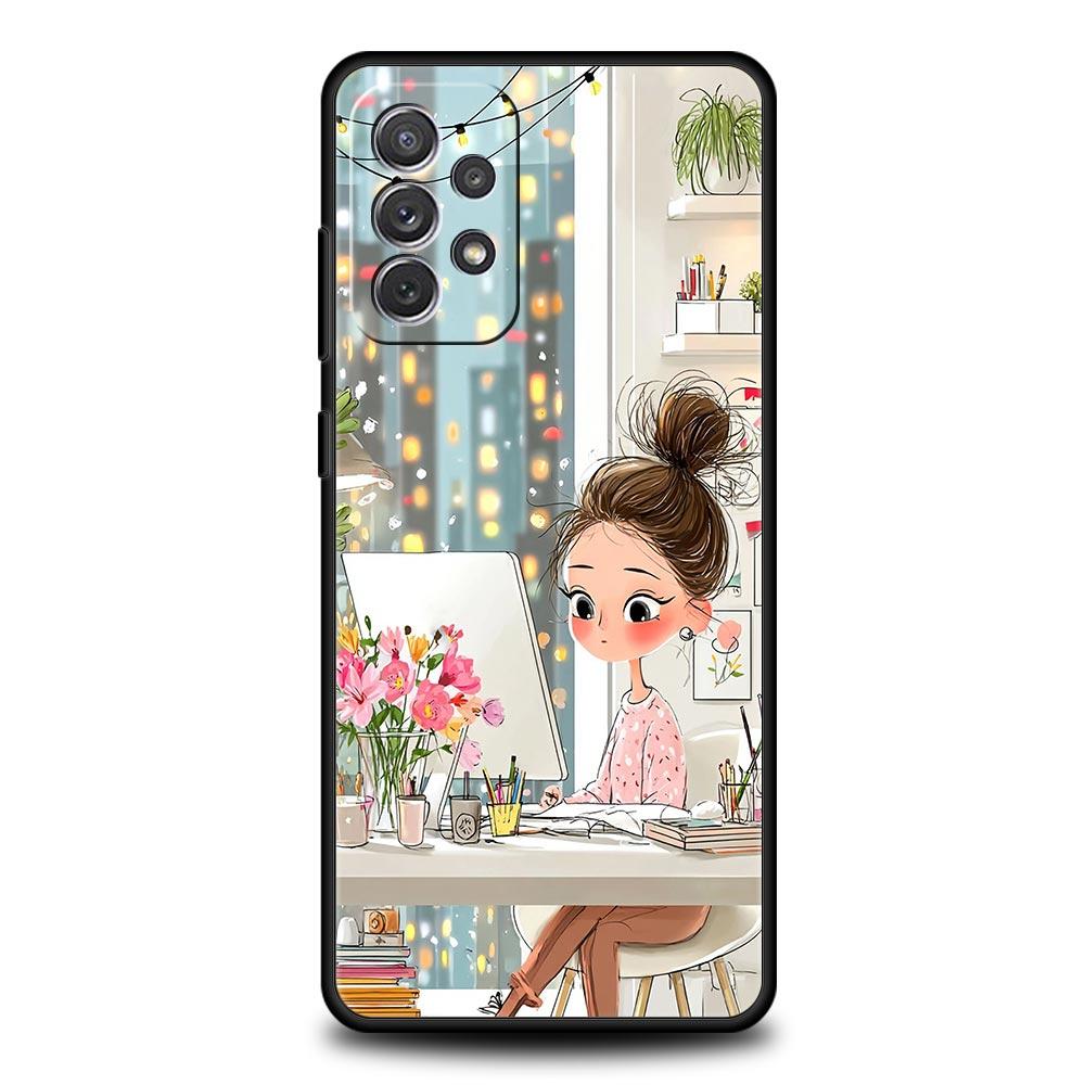 Мультяшный чехол для телефона с девочкой для Samsung Galaxy A55 A35 A15 A14 A13 A25 A54 A51 A71 A72 A73 A32 A52 A41 5G Мягкий ТПУ чехол Fundas Сумки