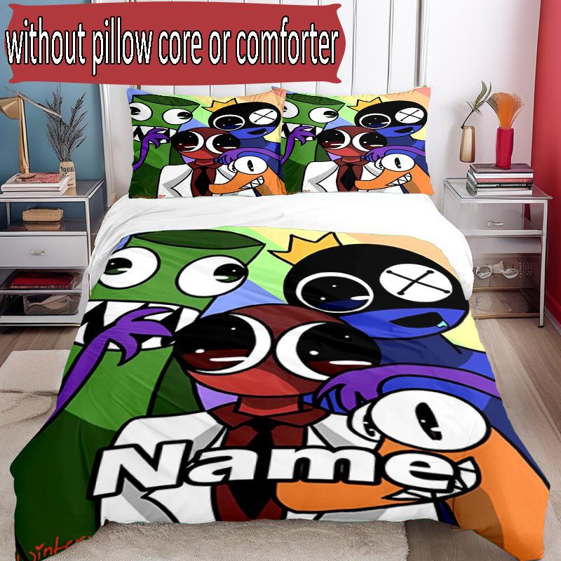 3pcs Duvet Cover Set (1*Duvet Cover + 2*Pillowcase, Without Core), Custom Name Game Rainbow Friends Pattern Bedding Set, Home Bedroom Decor Gift