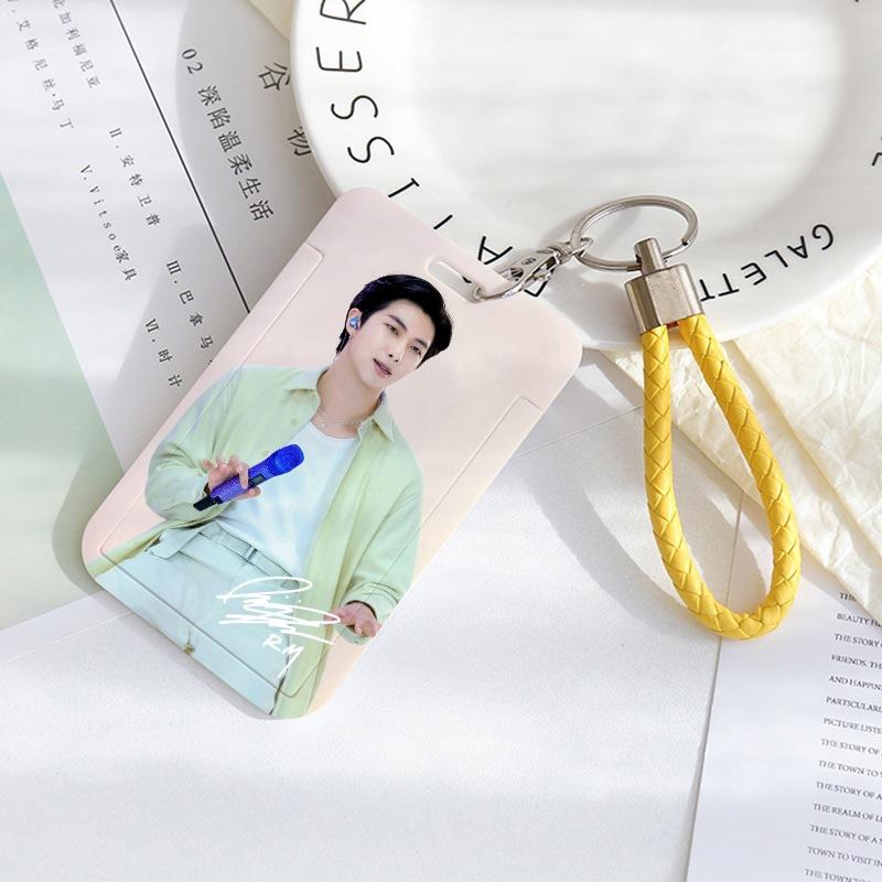BTS Sliding Photocard Holder, Protective ID Badge Card Case with Braided Keychain Strap, Student Campus Bus Meal Card Protector Merch for ARMY