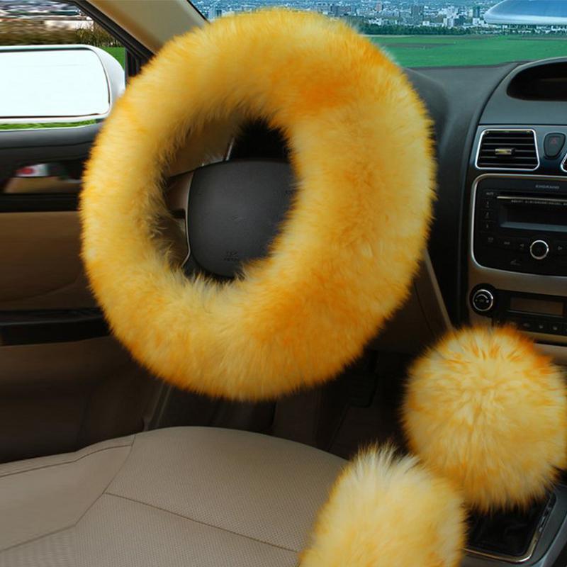 Новый автомобильный пушистый плюшевый чехол на руль, модные зимние теплые флисовые нескользящие перчатки с ручкой, женские украшения автомобиля