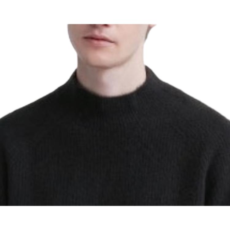 Uniqlo Однотонный вязаный свитер с высоким воротником, свободного кроя, с длинным рукавом, мужской, черный 460946-09