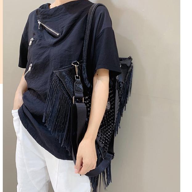 Сумка из искусственной кожи, женская сумка, уличная трендовая сумка на плечо с заклепками, кисточками, сумка через плечо, треугольная модная сумка на плечо