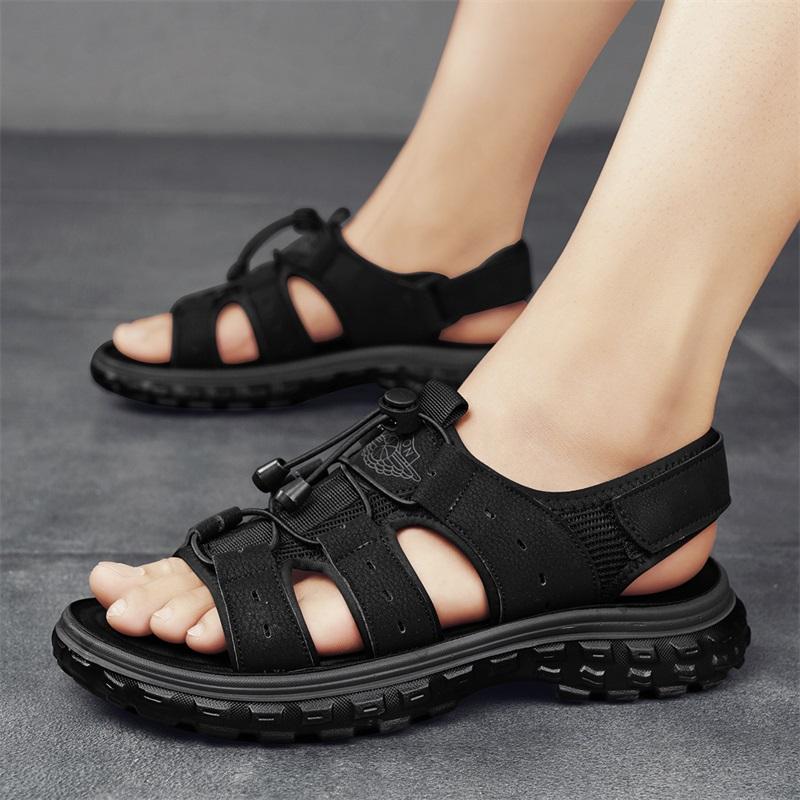 Мода 2024 года, новые сандалии ручной работы, мужские дышащие летние туфли, мужские сандалии для отдыха на открытом воздухе, противоскользящие пляжные сандалии, полые туфли