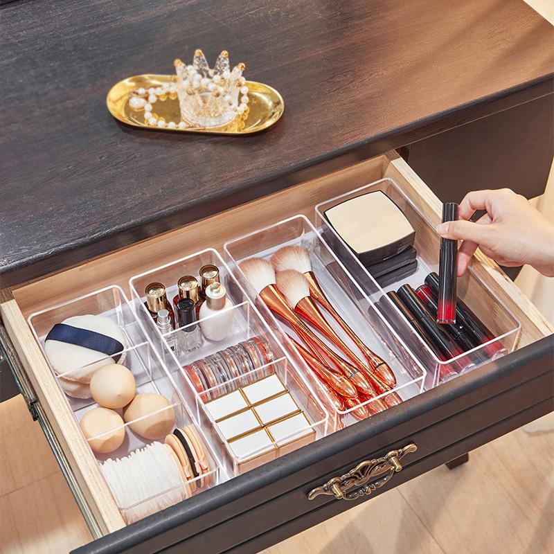 Clear Acrylic Makeup Layered Storage Box Dressing Table Cosmetic Lipstick Finishing Grid Box Desktop Drawer Storage Compartment