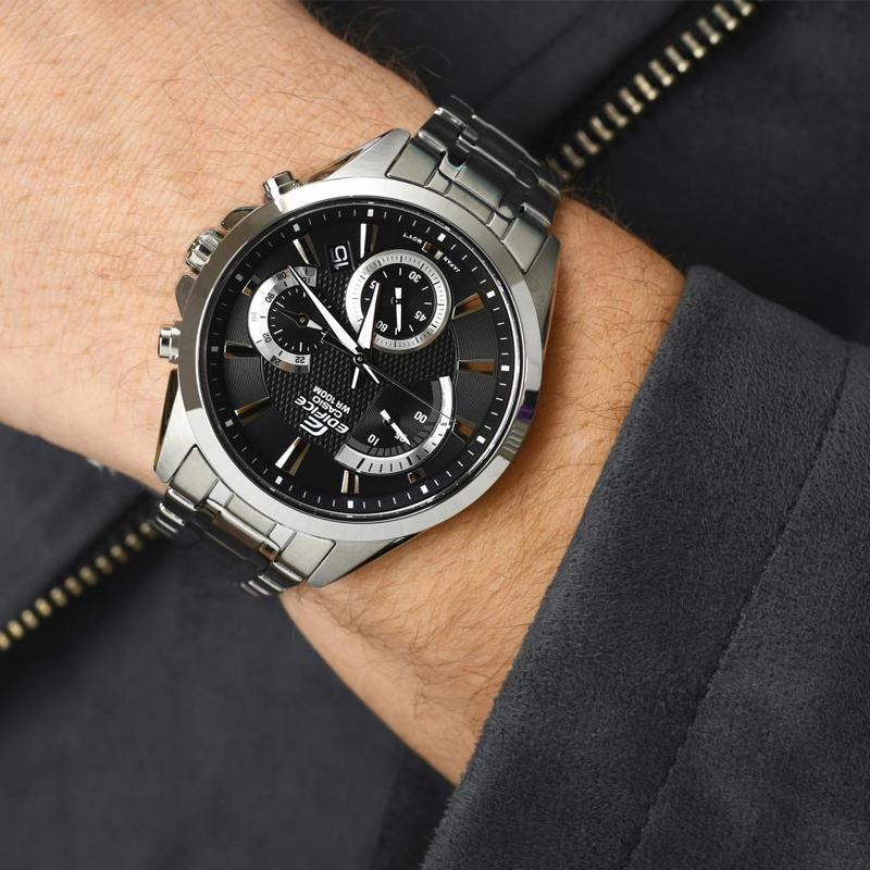 Casio Edifice Водонепроницаемые 100M Минималистичные Кварцевый механизм Стальной ремешок Часы Мужские Черные EFV-580D-1A