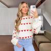 Autumn and Winter New Sweet and Cute Style Love Double Color Jacquard Contrast Round Neck Long Sleeve Sweater Hoodie 3618 EMA