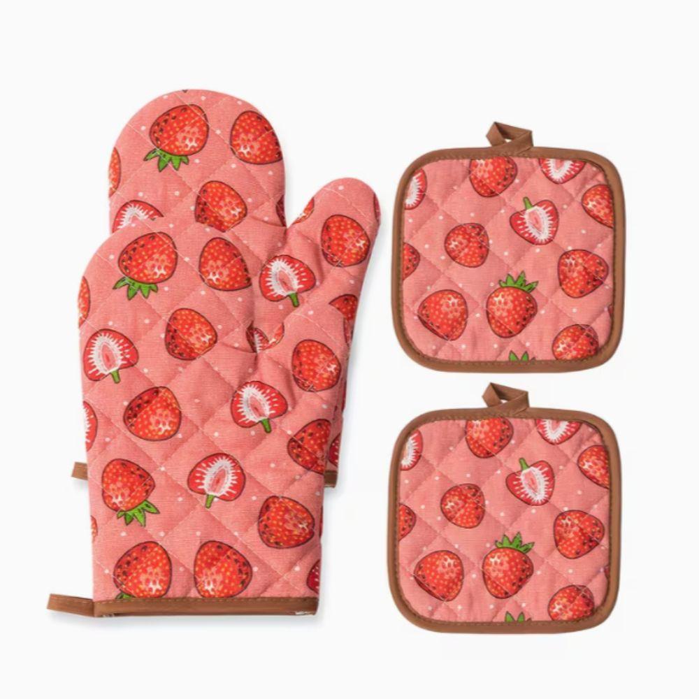 2pcs Heat Resistant Cotton Oven Mitts Thickened Kitchen Microwave Mittens  Cooking Tool
