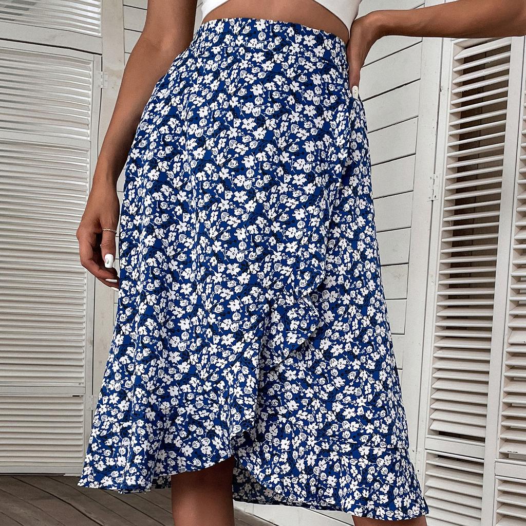 YYFS Women's Vintage Floral Print Casual Summer Spring High Waist Skirts