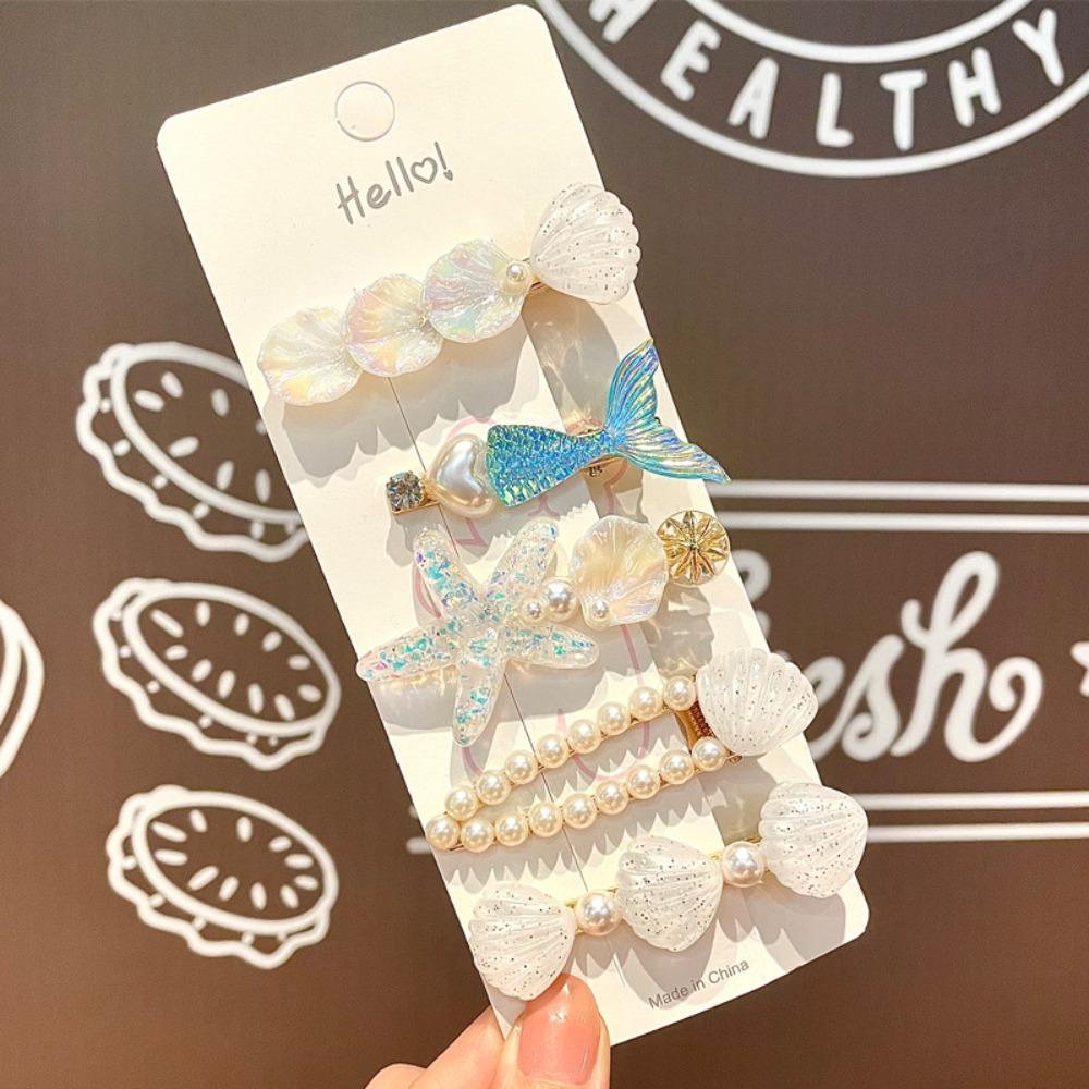 5pcs Ocean Series Shell Starfish Hair Clips Pearl Princess Headdress Hair Accessories