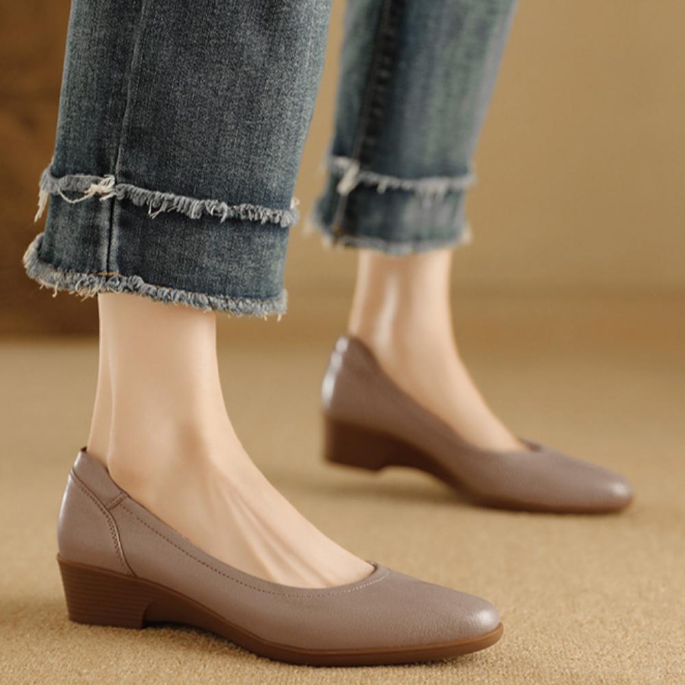 Мягкие и удобные туфли из овчины для бабушки, толстый каблук, средний каблук, рабочая обувь, круглый нос, легкий нос, одинарные туфли