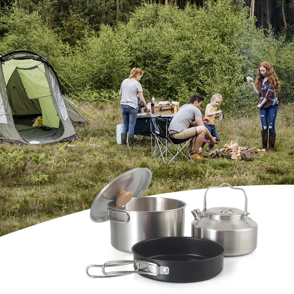 Набор посуды для кемпинга, складные походные кастрюли и сковородки с чайником