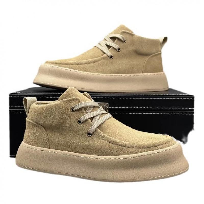 Autumn and Winter 2024 Hong Kong Style Trend Versatile Casual Board Shoes High-top Men's Shoes Men's Flip Leather Shoes Medium-top Martin Boots