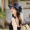 Women's Organza Sun Hat with Handmade Large Flower, Small Brim, Sun Protection, European-American Mesh Fedora