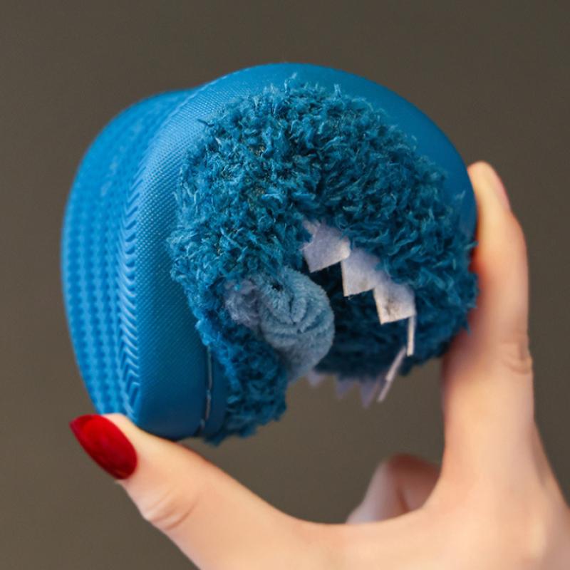 Детская теплая хлопковая обувь, осенне-зимние нескользящие удобные плюшевые тапочки с мультяшной подошвой для мальчиков и девочек