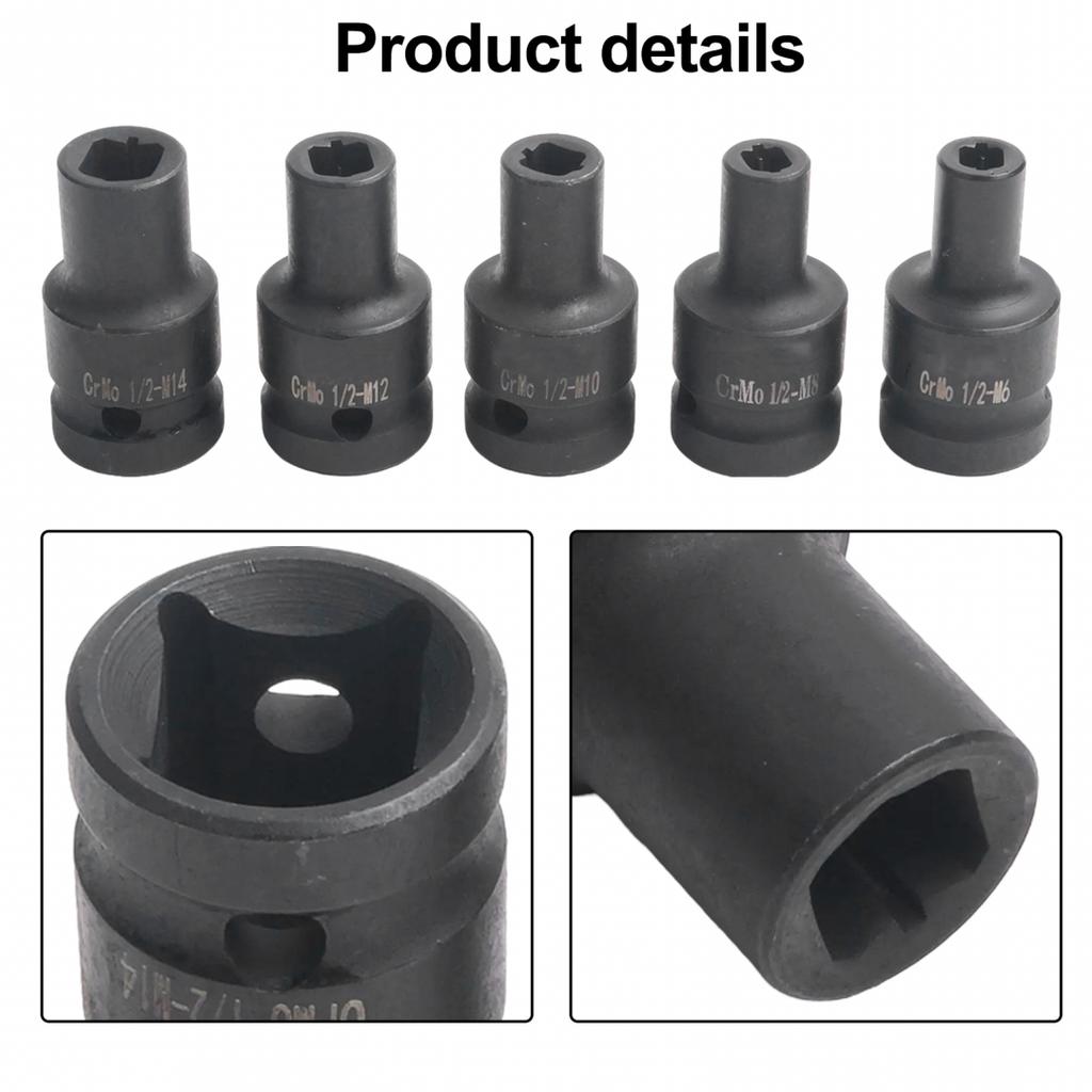 5 Piece Square Tap Socket Set Compatible with 1/2 Inch Ratchets and Drivers