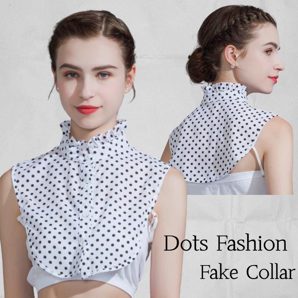 Classic Dots Front Tie White Fake Collar For Women Stand Detachable Collar Fake Half Shirt Blouse Girls Vintage False Collar New