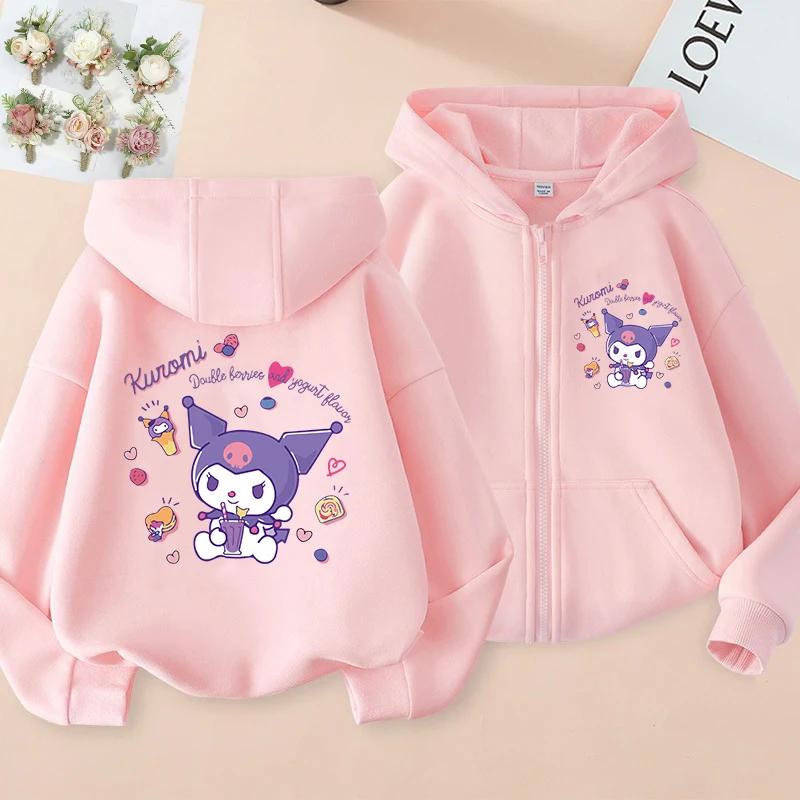 Толстовка на молнии Kawaii Детская уличная одежда Kuromi Детская толстовка на молнии Детская толстовка Одежда манга Детская для девочки мальчика Топ Худи