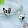 S925 Sterling Silver Boston Dog Beaded Accessories, Exquisite Three-Dimensional Black And White Zircon Beads Loose Beads